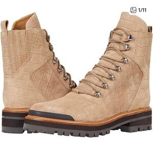 Marc Fisher Izzie Leather Combat Alligator Print Lace Up Boots Size 8